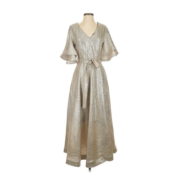 Beulah Style Gold Metallic Angel Wrap Dress Small - Picture 1 of 5